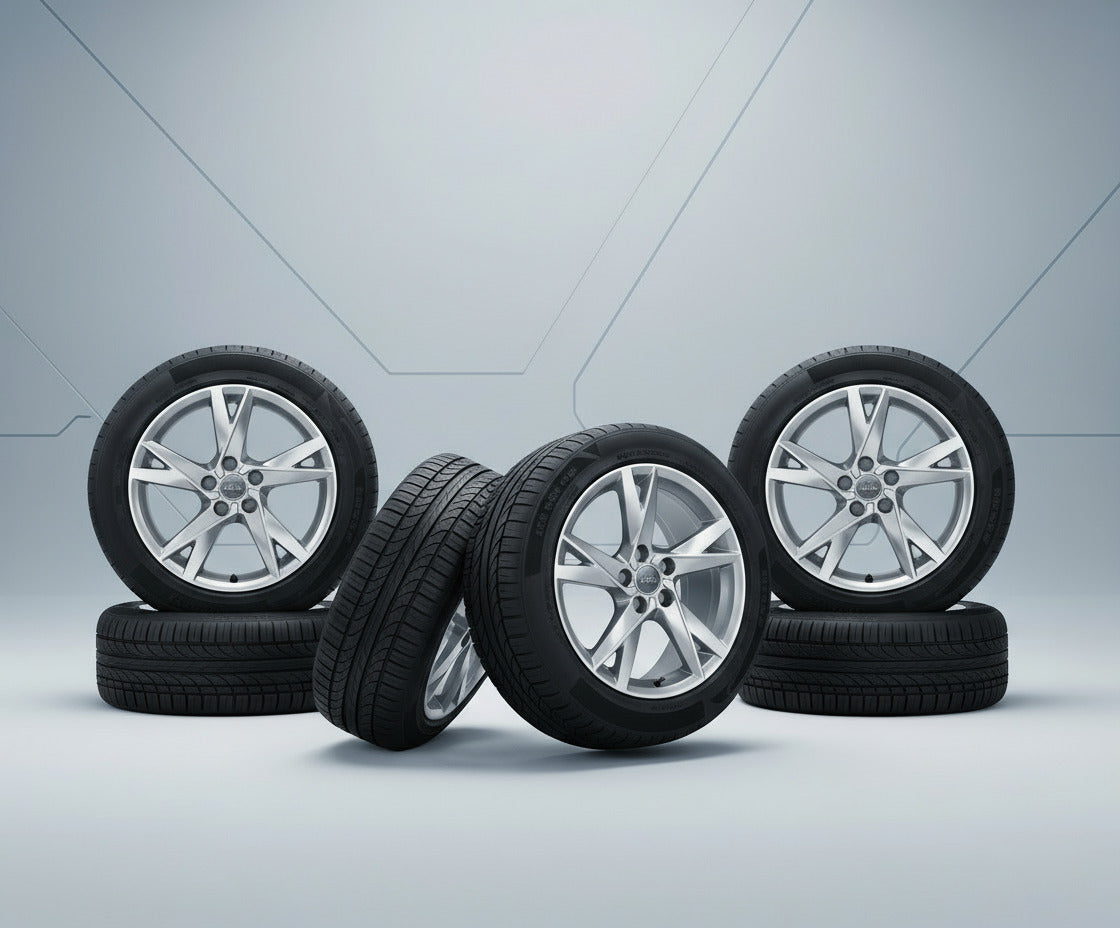 Audi Original 17" Sommer-Kompletträder 5-Speichen-Y – Brillantsilber | 7,5Jx17 ET38 | 5x112 | Bridgestone Turanza T005 AO 225/50 R17 98Y